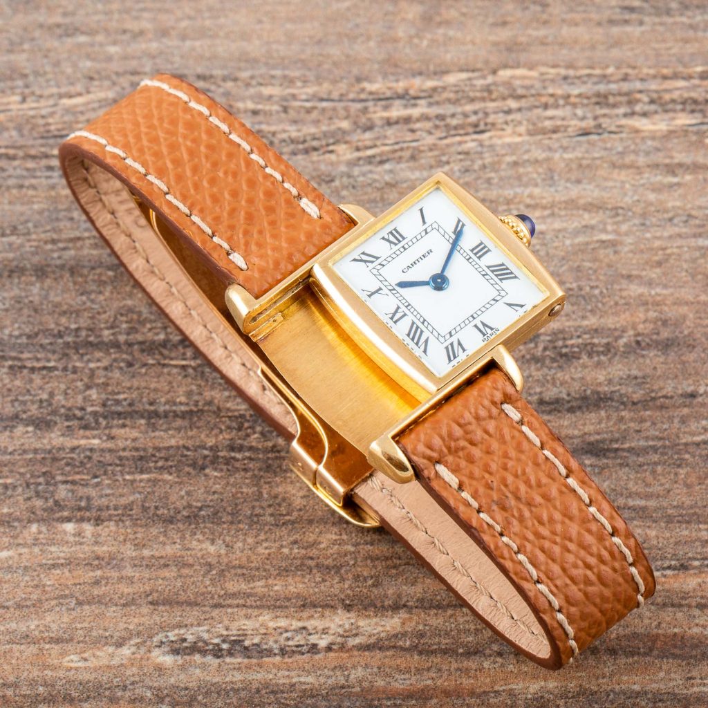 Cartier Tank Classic Paris Yellow Gold White Roman Dial Ladies Watch