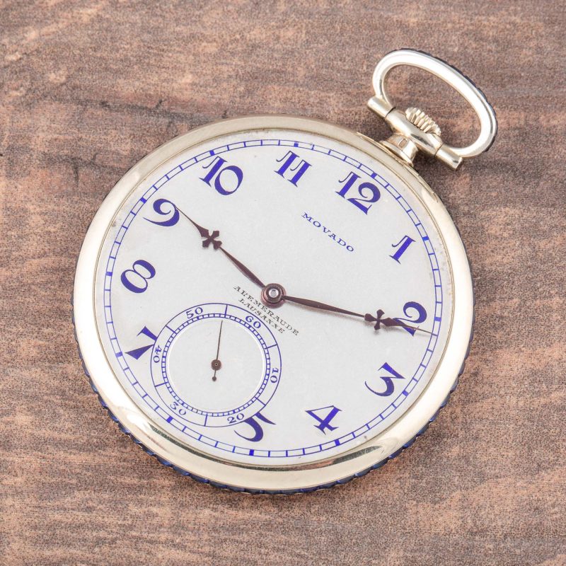 Other brands MOVADO POCKET WATCH WHITE GOLD SAPPHIRE BEZEL