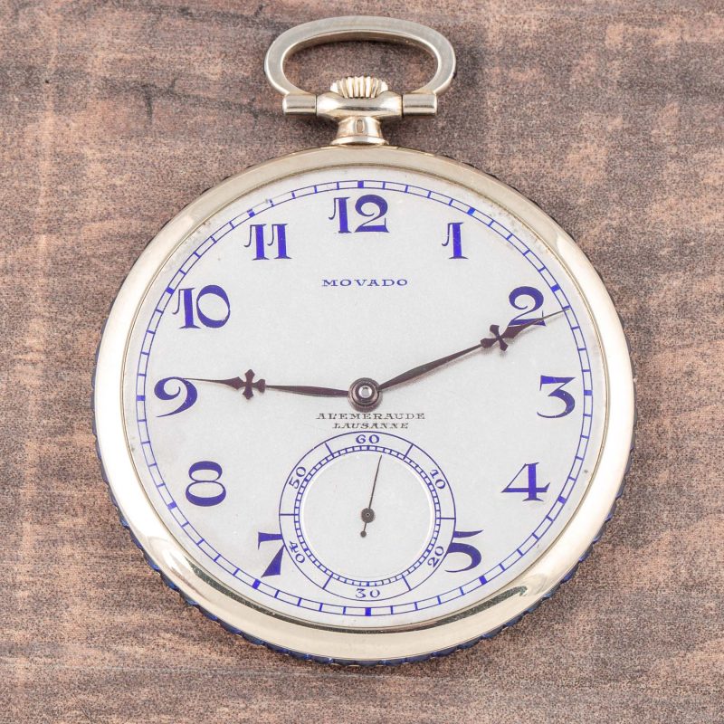Movado POCKET WATCH WHITE GOLD SAPPHIRE BEZEL