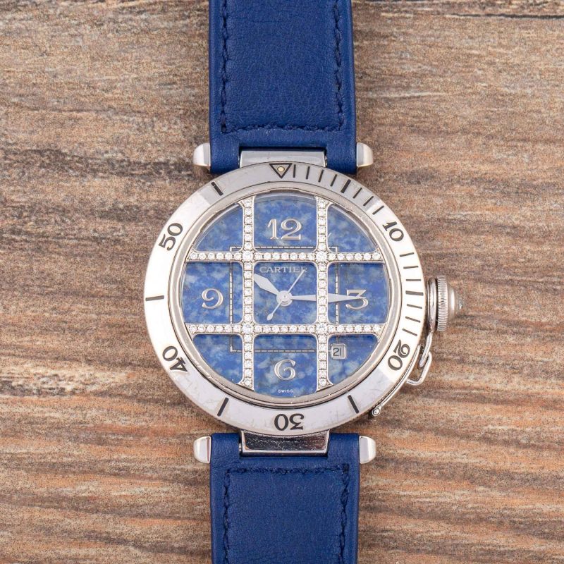 Cartier PASHA WHITE GOLD LAPIS DIAL